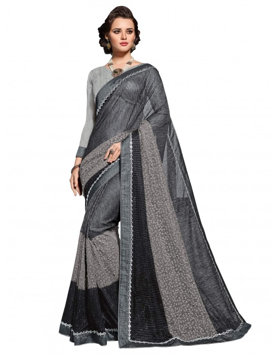 Swadeshi Saree grey and violet color glitter lycra and  jacquard sari