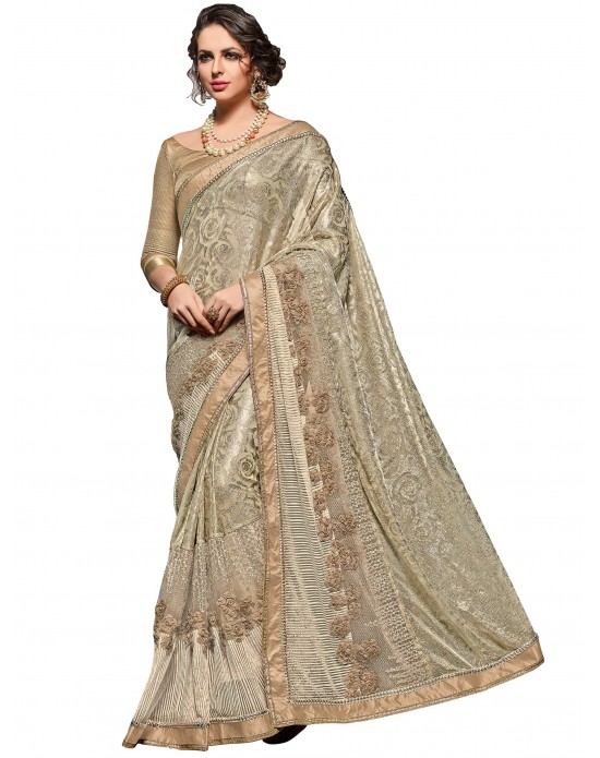 Swadeshi Saree grey and violet color jacquard and net Saree