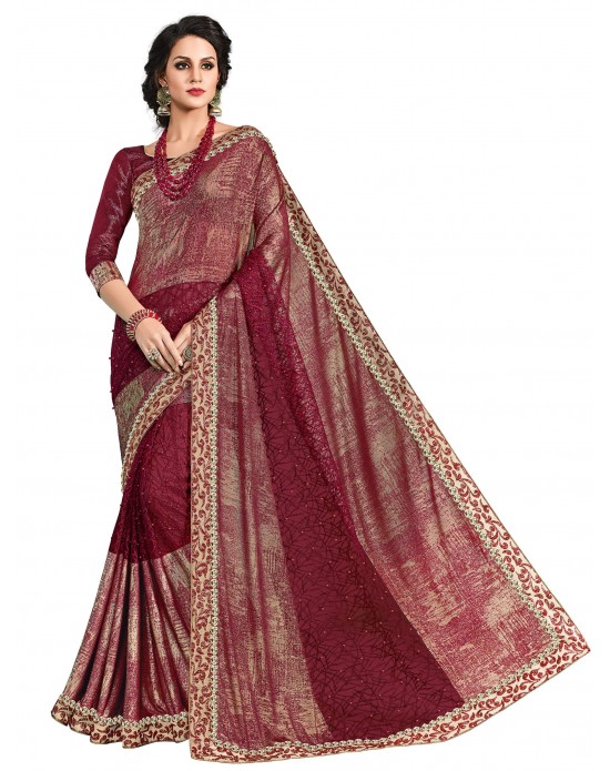 Swadeshi Saree maroon color Silk sari