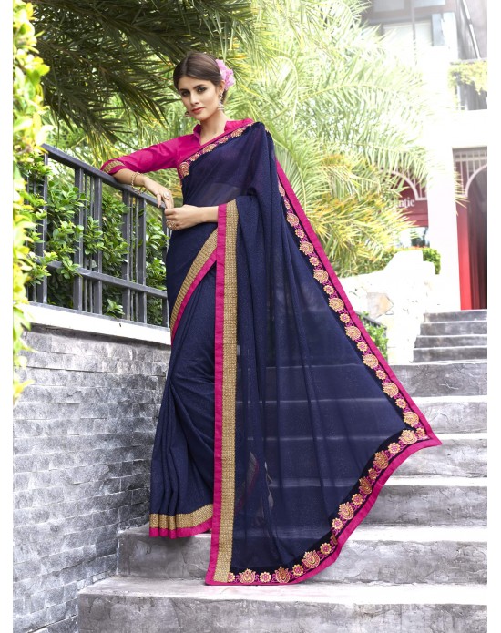 Navy Blue Georgette With Glitter Party Wear Sari