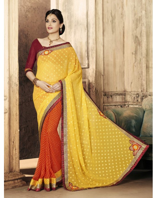 Leheria Georgette Embroidered Half And Half Designer Sarees