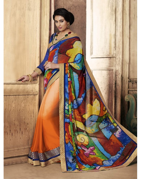 Multi Color Georgette Digital Print & Satin Chiffon Sarees