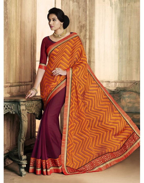 Multi Color Satin Chiffon Print & Georgette Half And Half Designer Sarees