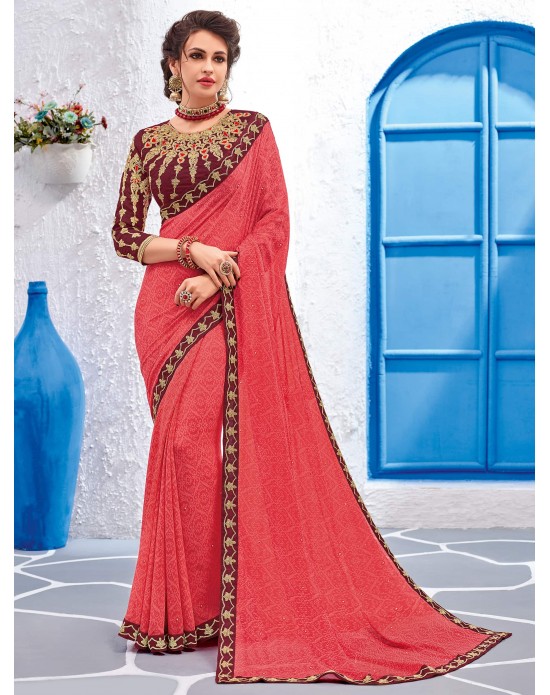 Swadeshi Saree Pink color Georgette sari