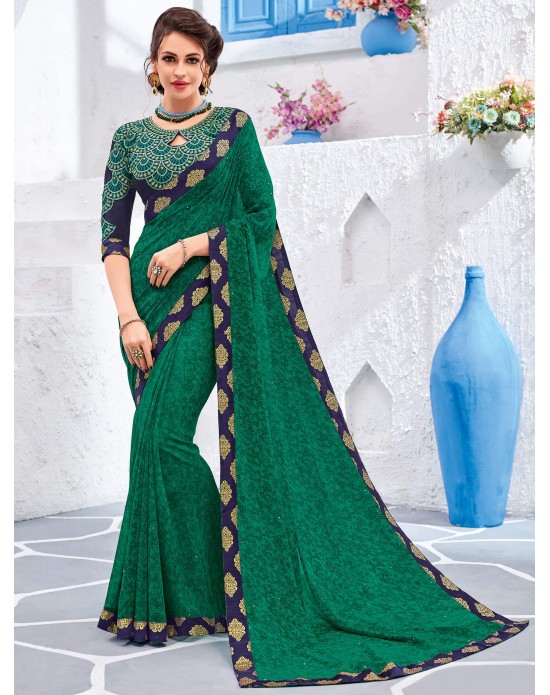 Swadeshi Saree Green color Georgette Saree