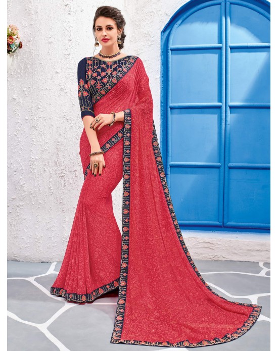 Swadeshi Saree Pink color Georgette sari