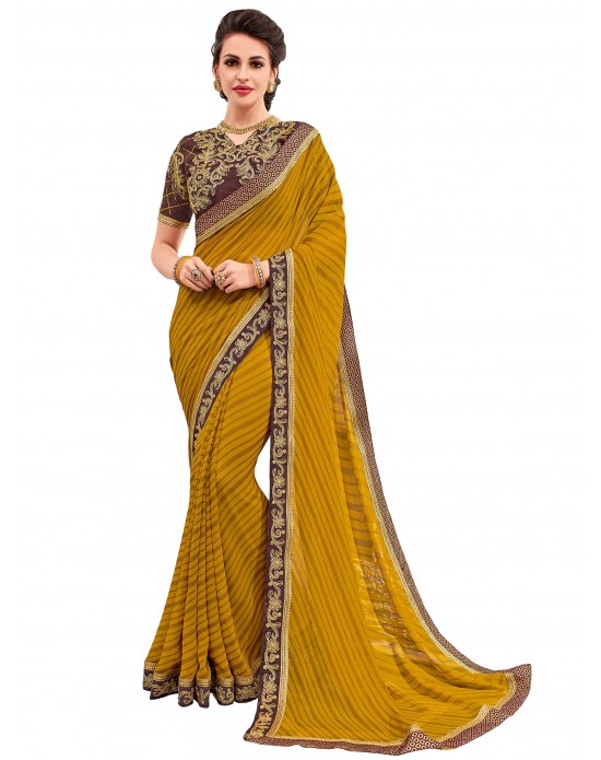 Swadeshi Saree Yellow color Georgette Saree