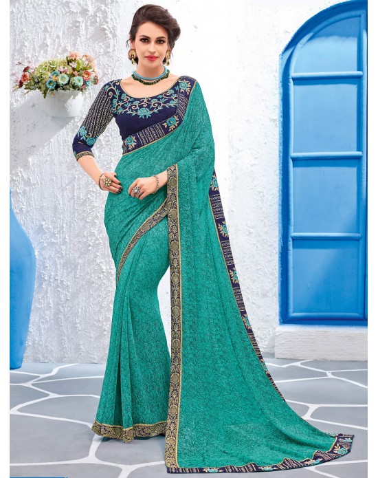 Swadeshi Saree Green color Georgette sari