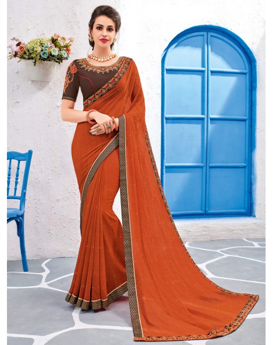 Swadeshi Saree Orange color Georgette Saree