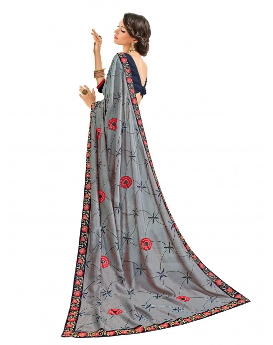 Grey color bright georgette sari