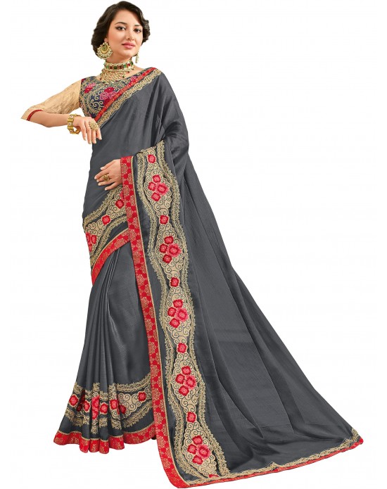 Grey color georgette Saree