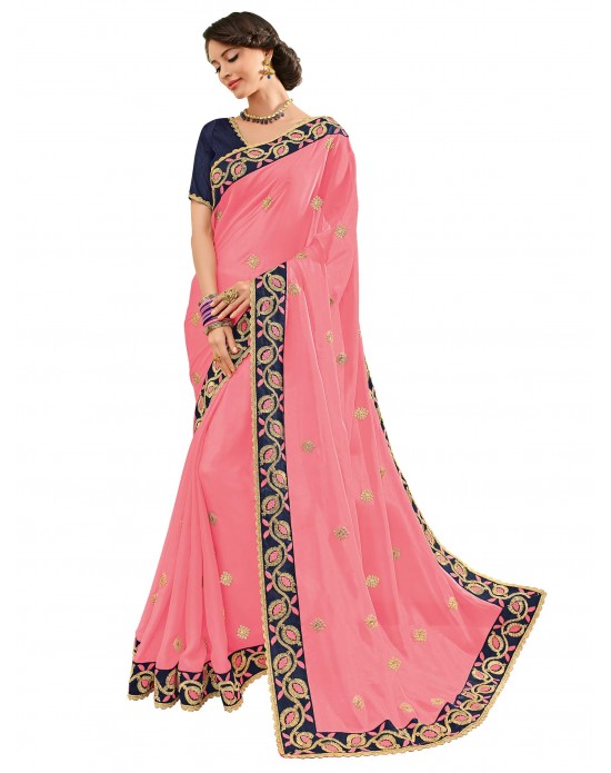 Pink color bright georgette Saree