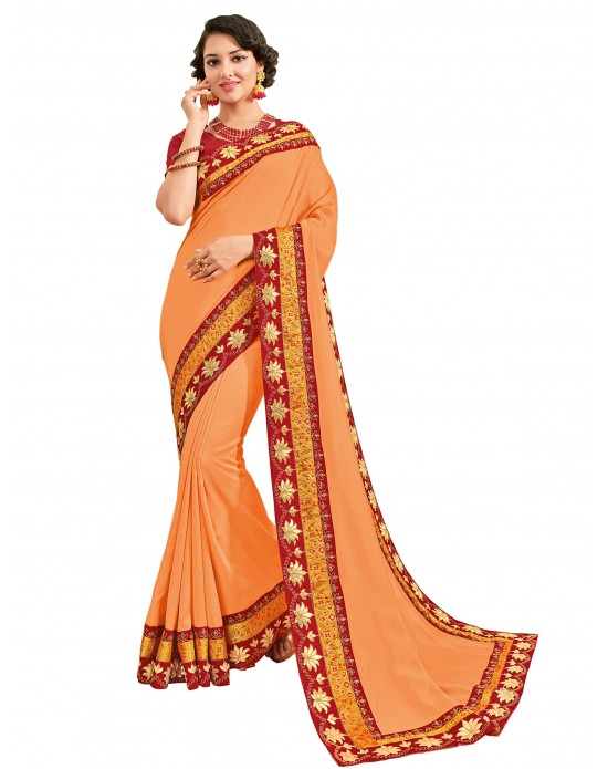 Orange color bright chiffon Saree