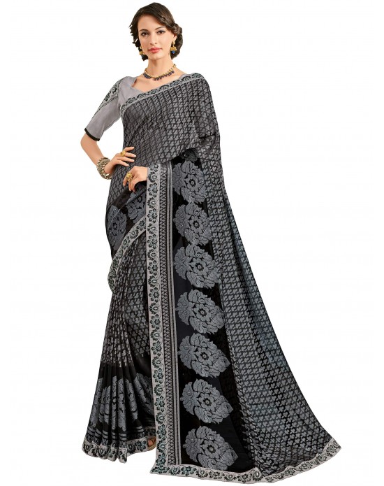 Grey color two tone slub Saree