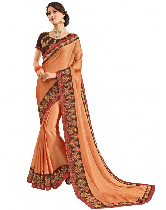 Orange color two tone silk Saree