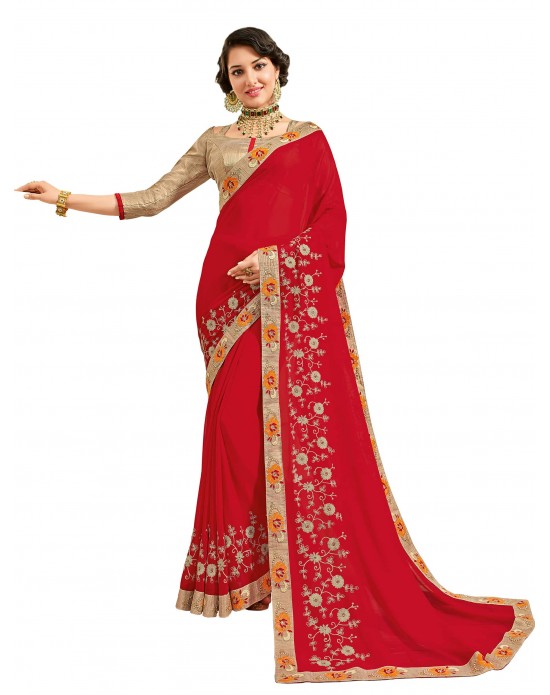 Red color cotton silk Saree