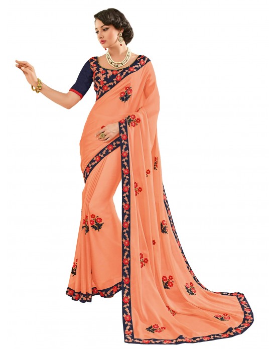 Pink color sattin georgette Saree