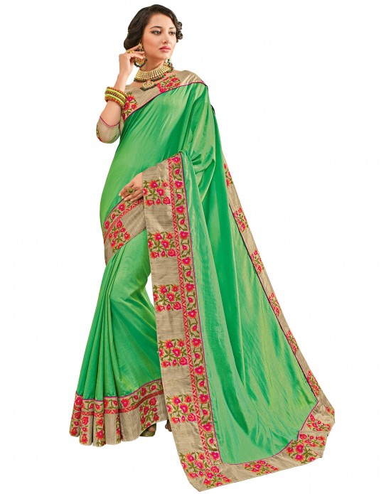 Green color bright chiffon Saree